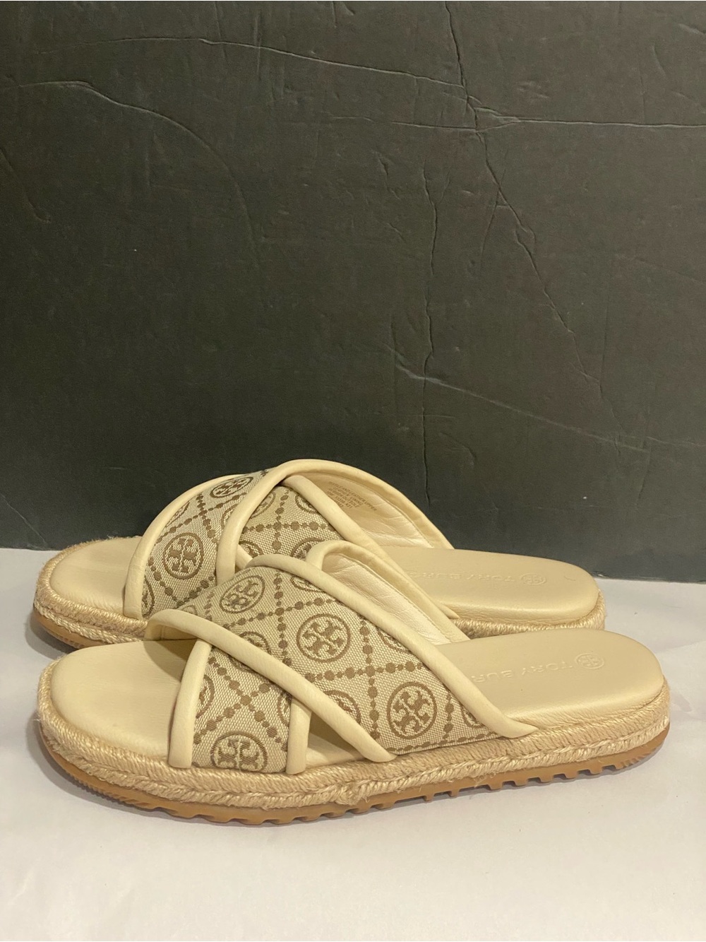 TORY BURCH MONOGRAM ESPADRILLE CRISSCROSS SLIDE HAZEL JACQUARD SZ 10 - Picture 7 of 8